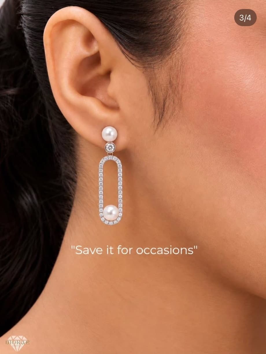 Perle drop earring campaign image with the line 'Save it for occasions'
