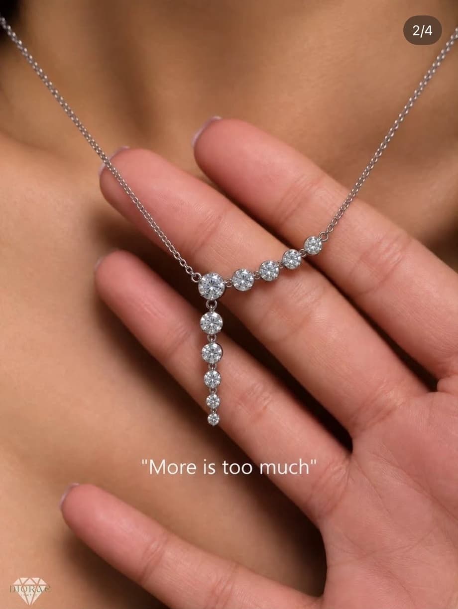 Étoile necklace campaign image with the line 'More is too much'